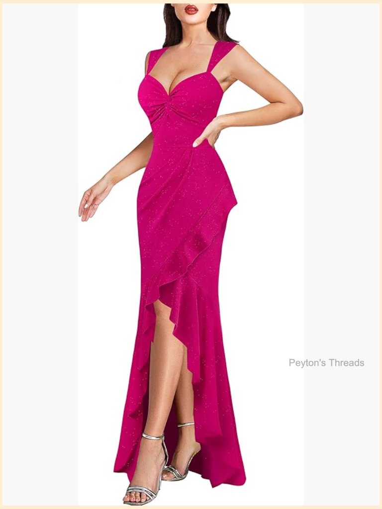 Glitter Sweetheart Mermaid Gown With Ruched Ruffle Split